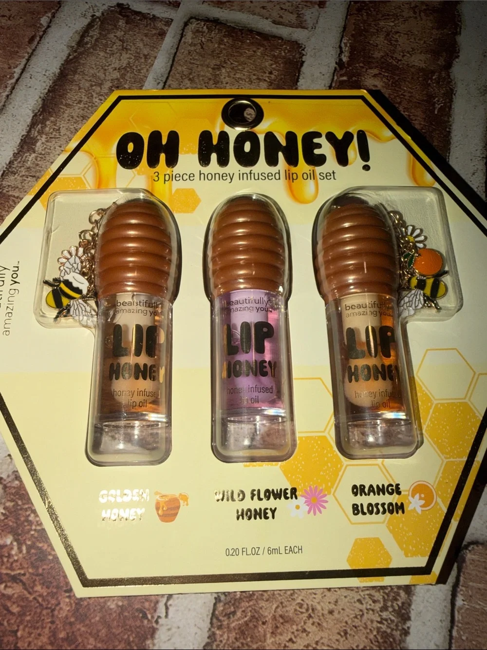 3-Piece Honey Infused Lip Oil Set - Golden, Wild Flower, Orange Blossom